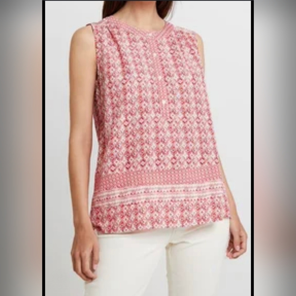 GAP Sleeveless Henley Top M Red Geometric Boho Ethnic Print